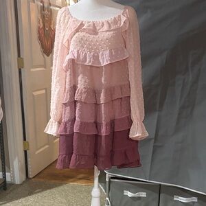Storia NWT  Sz S Pink and Purple Tiered textured  Ruffle Mini Dress
